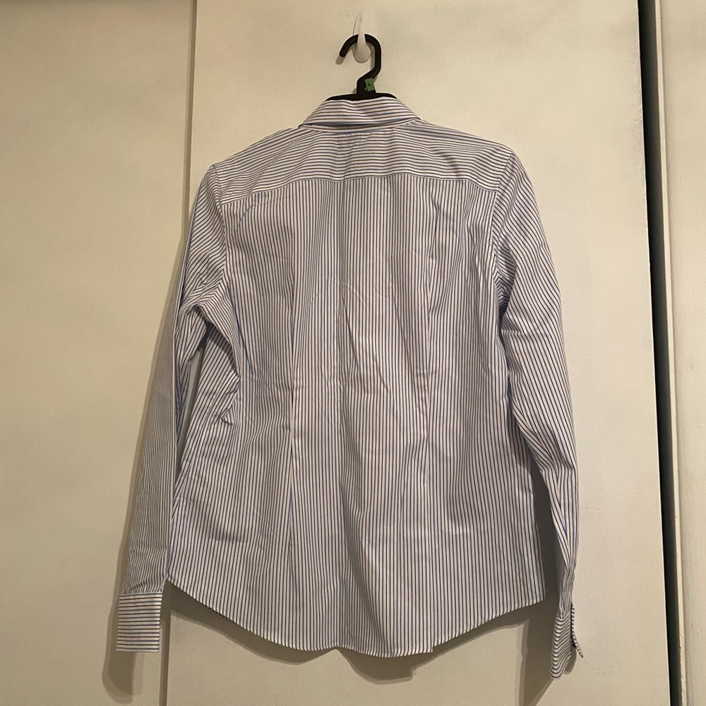 Ralph Lauren Blue and White Striped No Iron Collared Long Sleeve Shirt, Size Med - Picture 2 of 5